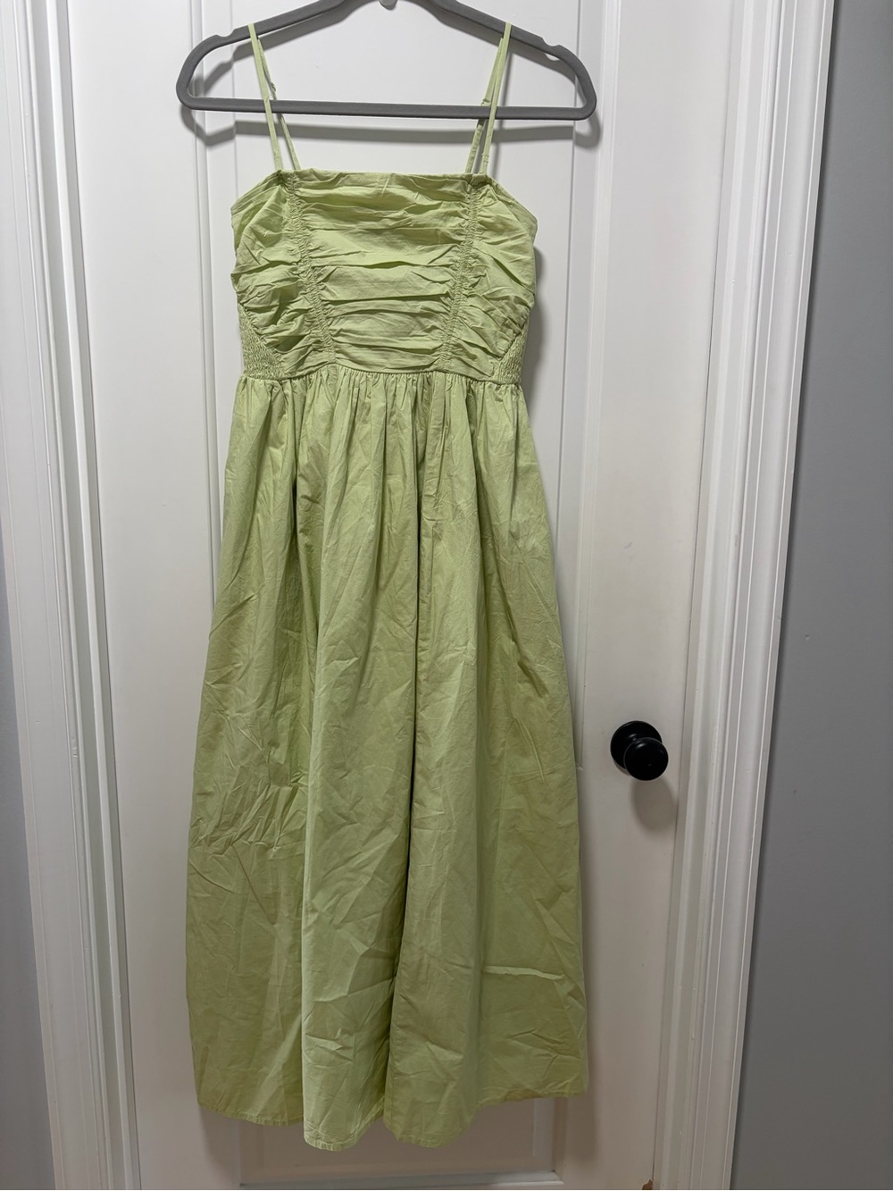 American Eagle NWT size Medium Light Green Ruched Cotton Poplin Midi Dress